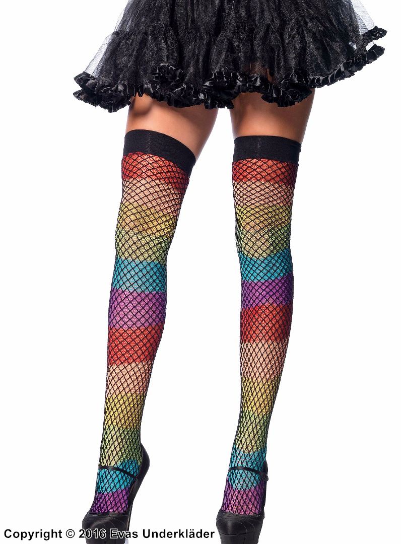 Regnbågsfärgade stockings med nätdetaljer